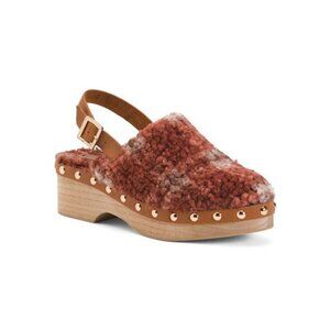 Kelsi Dagger Womens Rust Tan Sherpa Slingback Platform Wooden Clogs Sz 7 M New